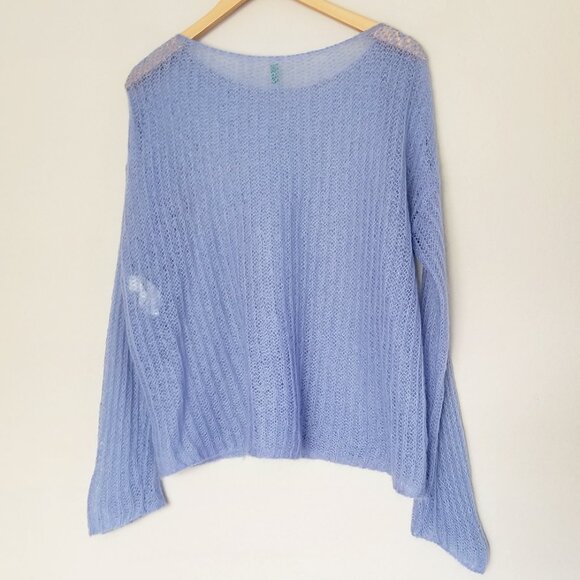 United Colors Of Benetton Sheer Mohair Blend Pullover Sweater L Periwinkle Blue - Picture 3 of 15